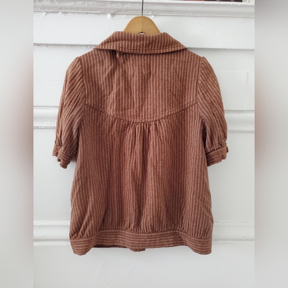 Lux mod brown dark orange short-sleeved striped jacket peter pan collar - Picture 4 of 8